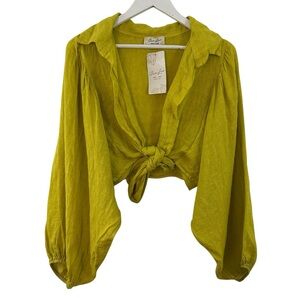 NWY PURO LINO LINEN TIE-FRONT CROP BLOUSE WOMEN'S SIZE ONE SIZE